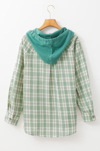 Ariella Checkered Loose Fit Buttoned Hooded Shacket