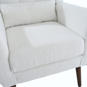 Modern Accent Chair,Teddy Fabric Living Room Chairs Comfy Reading Chair,Mid Century Accent Chair, Lounge Arm Chairs Armchair for Living Room Bedroom (White)
