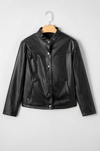 Olive Faux Leather Buttoned Front Boxy Jacket