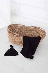 Swaddle Blanket and Hat Set - Black