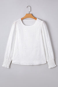 Allison Eyelet Embroidered Smocked Cuff Sheer Blouse