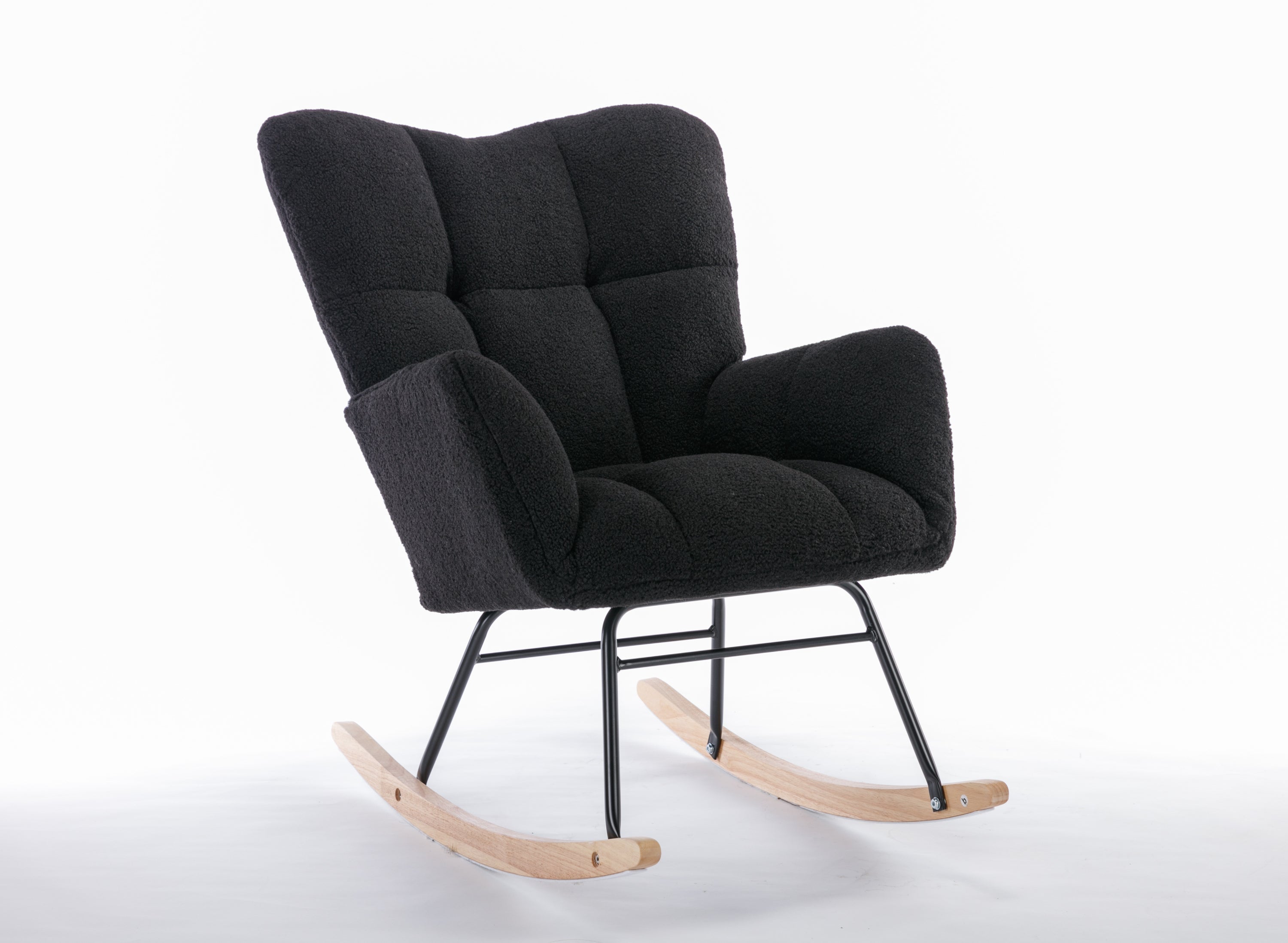 050-Teddy Fabric Rocking Gilder Nursery Chair For Living Room Indoor,Black