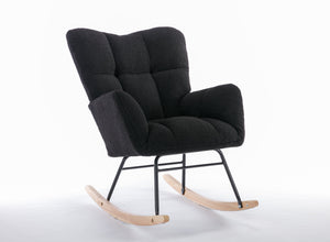 050-Teddy Fabric Rocking Gilder Nursery Chair For Living Room Indoor,Black