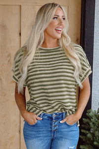 Abby Stripe Textured Side Slits Top