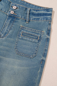 Amyra Double Button Patch Pocket Flare Leg Jeans