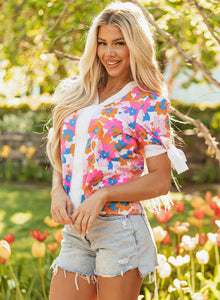 Aleia Floral Knotted Short Sleeve Blouse