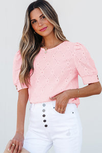 Scarlet Flower Textured Short Sleeve Top.