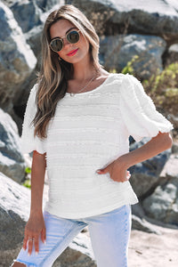 Luella Frilled Lace Trim Bubble Sleeve Blouse