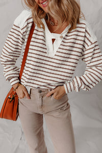 Ayla Stripe Textured Hooded Long Sleeve Top