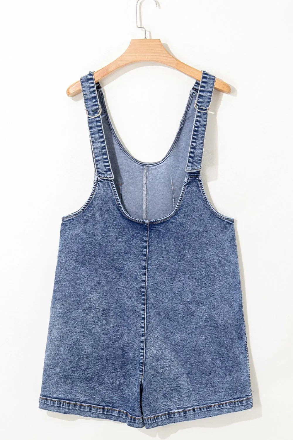 U Neck Patched Pocket Denim Overalls