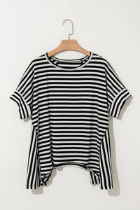 Alia Stripe Batwing Sleeve Crewneck Oversized Top