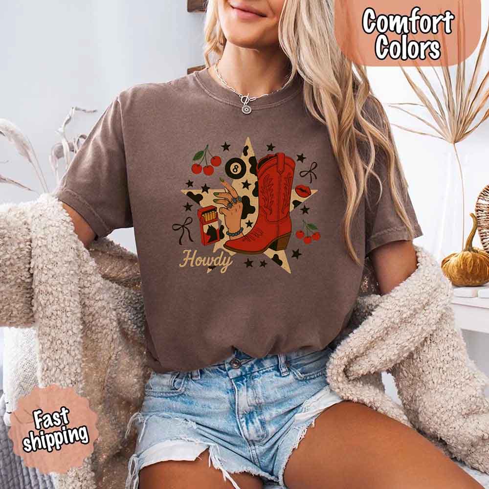 Howdy Cowgirl Star Collage Color Comfort Shirt