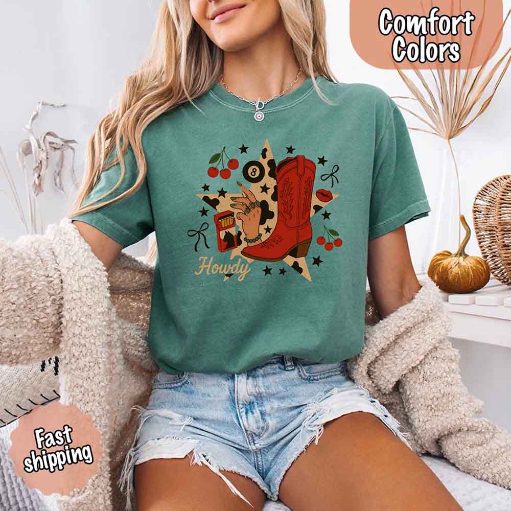 Howdy Cowgirl Star Collage Color Comfort Shirt