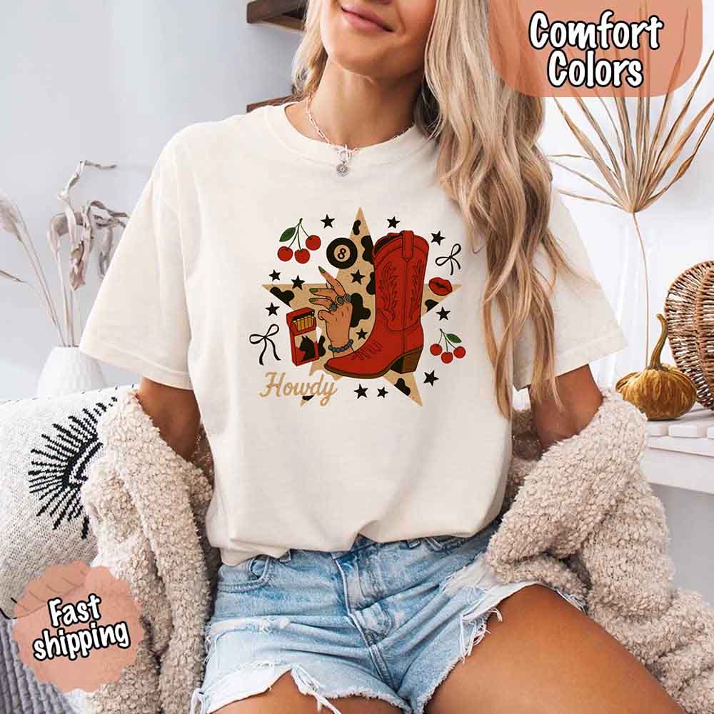 Howdy Cowgirl Star Collage Color Comfort Shirt