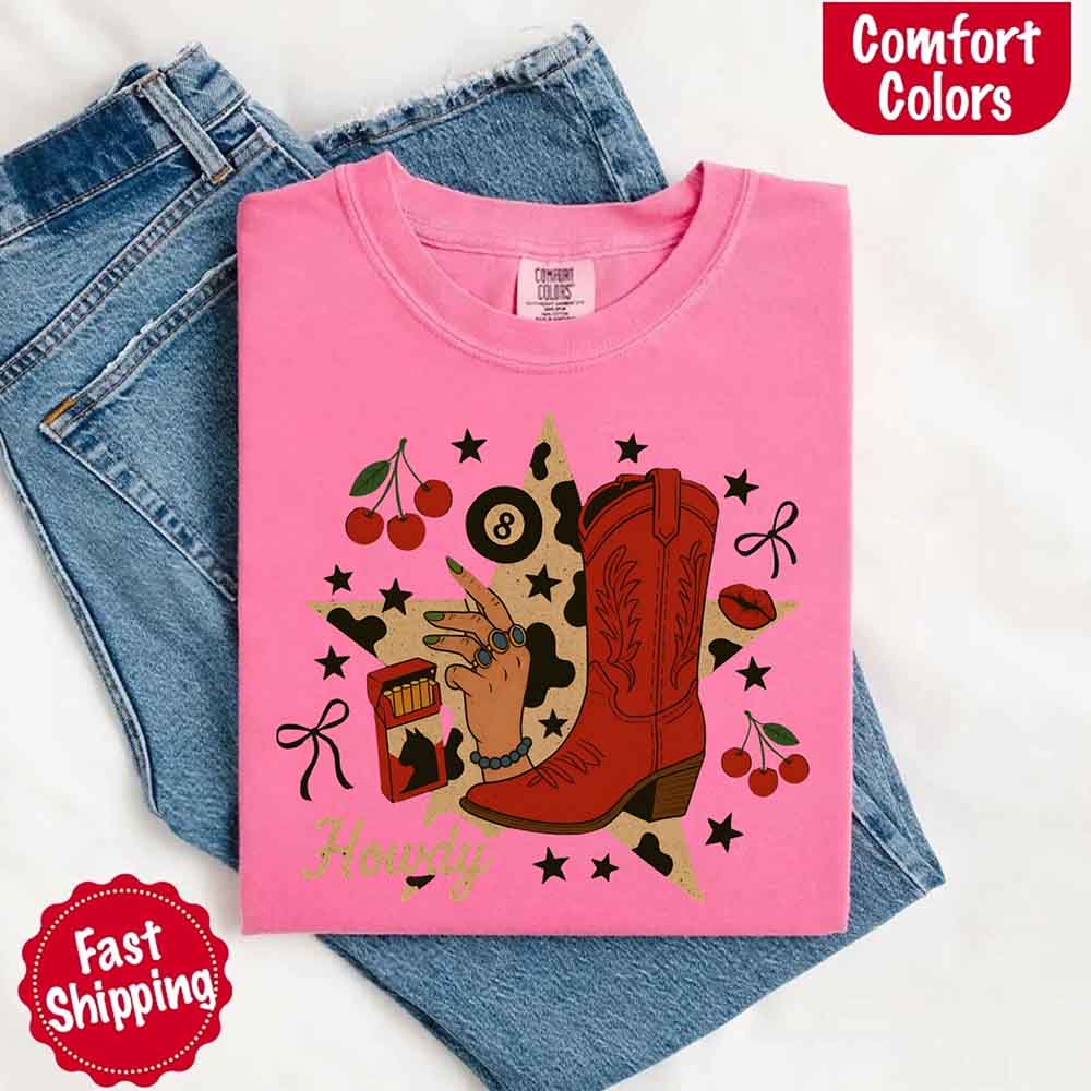 Howdy Cowgirl Star Collage Color Comfort Shirt