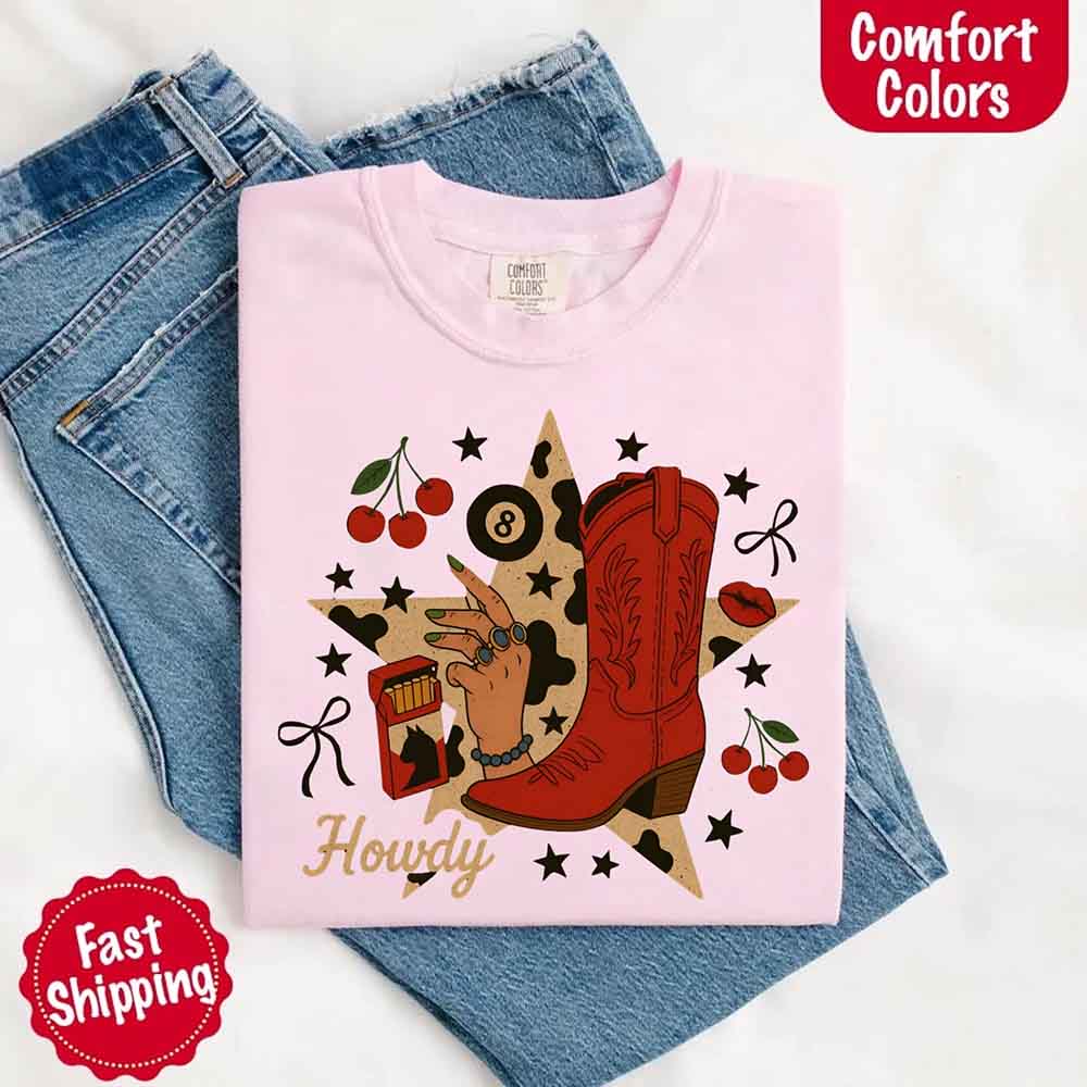 Howdy Cowgirl Star Collage Color Comfort Shirt