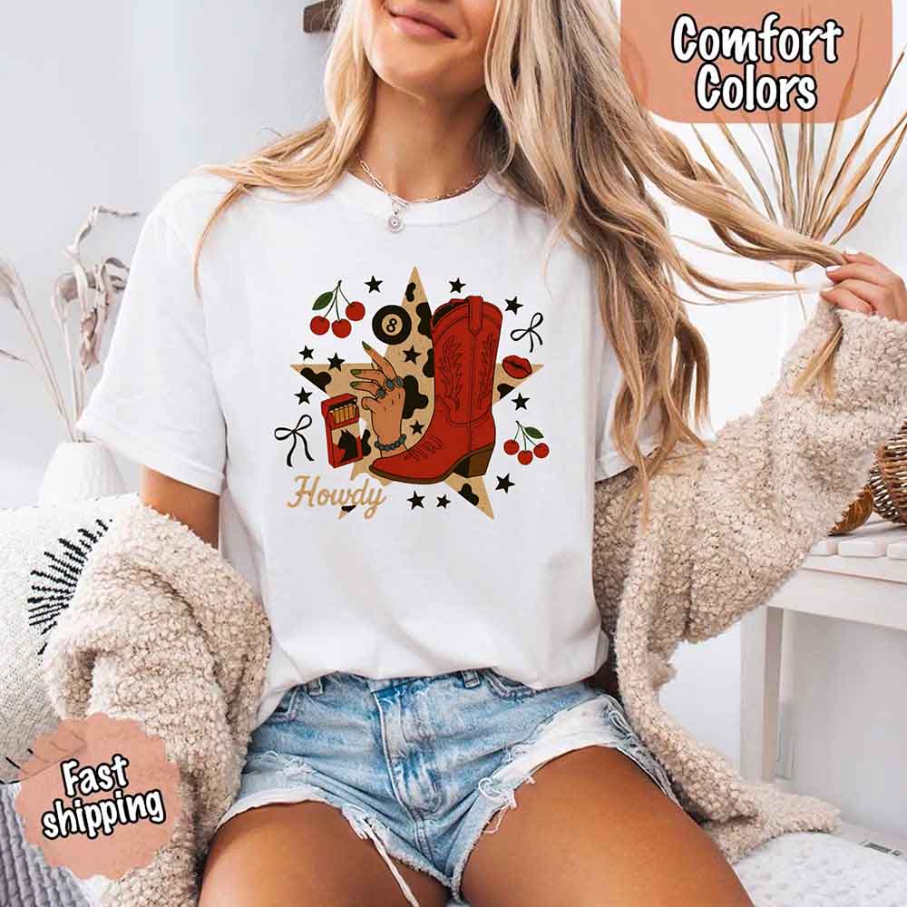 Howdy Cowgirl Star Collage Color Comfort Shirt