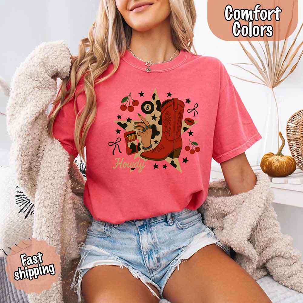 Howdy Cowgirl Star Collage Color Comfort Shirt
