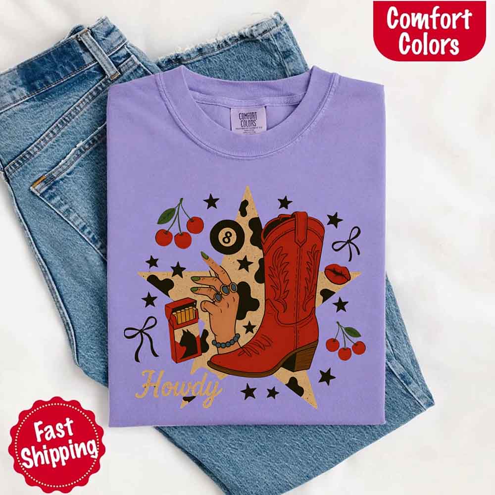 Howdy Cowgirl Star Collage Color Comfort Shirt