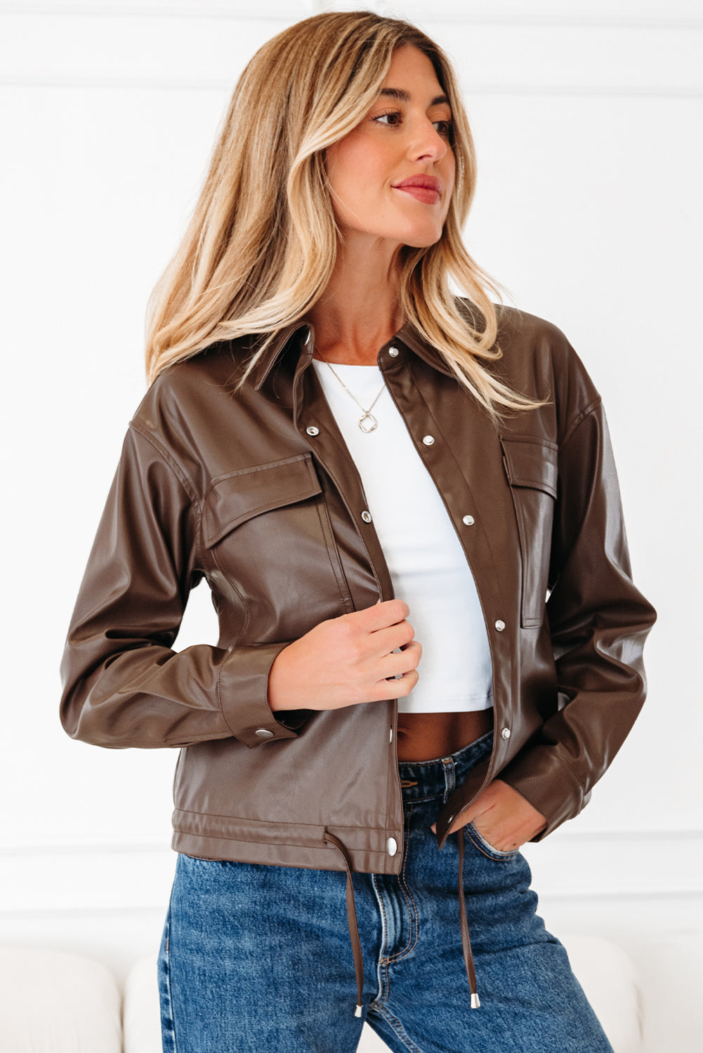 Mila Drawstring Hem Leather Jacket