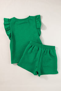 Pearl Textured Ruffled Sleeve Tee and Shorts Set