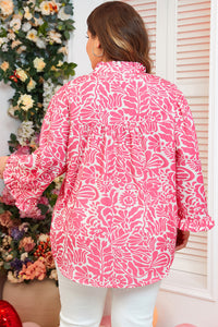 Alanna Plus Size Floral Frilled Neck Top