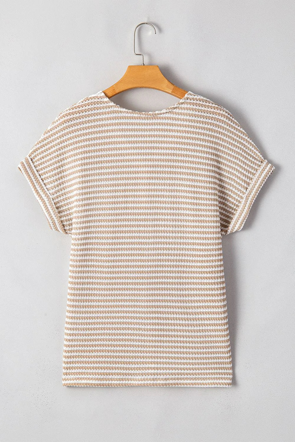Stripe Buttoned Front V Neck T Shirt