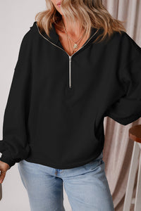 Kate Fleece Lined Half Zipper Kangaroo Pockets Loose Hoodie