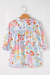 Solana Boho Flower Half Puff Sleeve Blouse