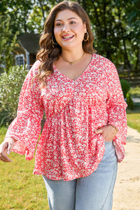 Lena Plus Size Floral V Neck Blouse