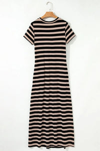 Stripe Casual Round Neck Tee Dress with Pockets