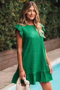 Claire Textured Flutter Sleeve Ruffled Mini Dress