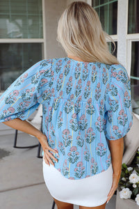 Kinley Floral Shirred Yoke Split Neck Blouse