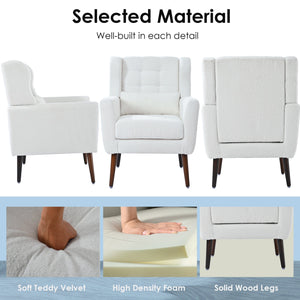 Modern Accent Chair,Teddy Fabric Living Room Chairs Comfy Reading Chair,Mid Century Accent Chair, Lounge Arm Chairs Armchair for Living Room Bedroom (White)