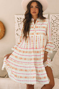 Winnie Bracelet Sleeve Slit Neck Ruffled Loose Dress