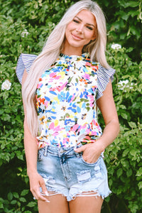 Mariah Floral Striped Ruffled Sleeve Blouse