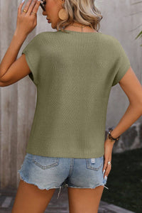 Round Neck Short Sleeve Sweater: OLIVE