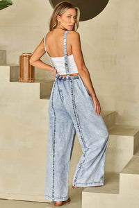Savanna Frayed Exposed Seam Wide Leg Denim Overall