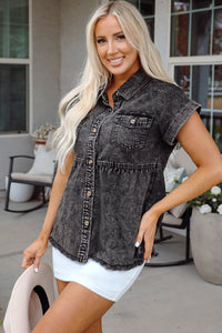 Chaya Flap Pocket Button Up Raw Hem Denim Shirt