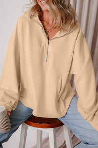 Kate Fleece Lined Half Zipper Kangaroo Pockets Loose Hoodie