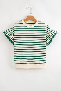Naya Scallop Lace Trim Ruffle Short Sleeves Top