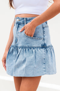Avani Bubble Hem Denim Mini Skirt