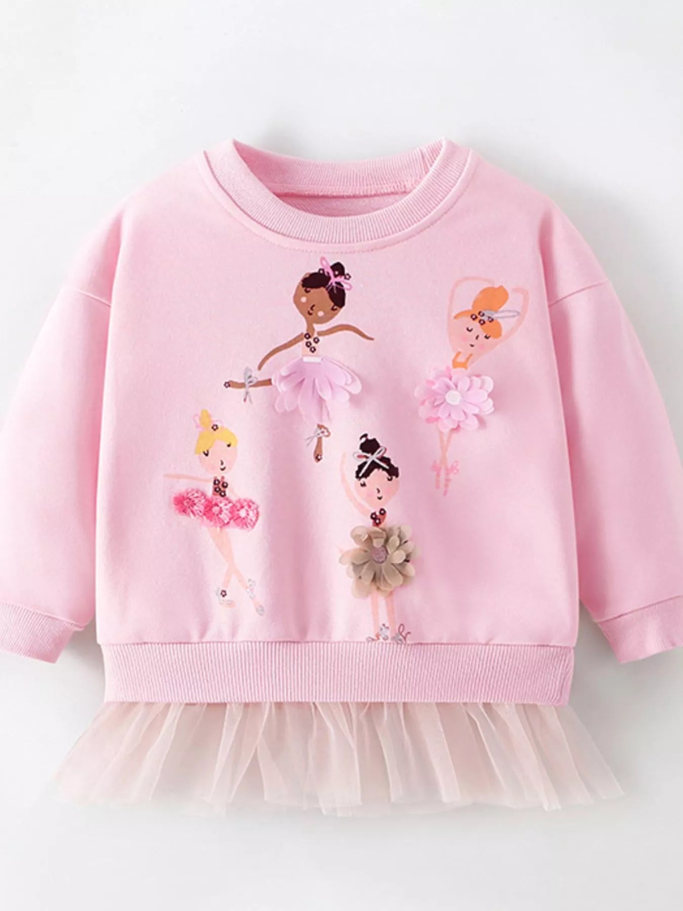 Children's Ballerina Applique Crewneck Sweatshirt with Tulle Hem