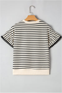 Naya Scallop Lace Trim Ruffle Short Sleeves Top