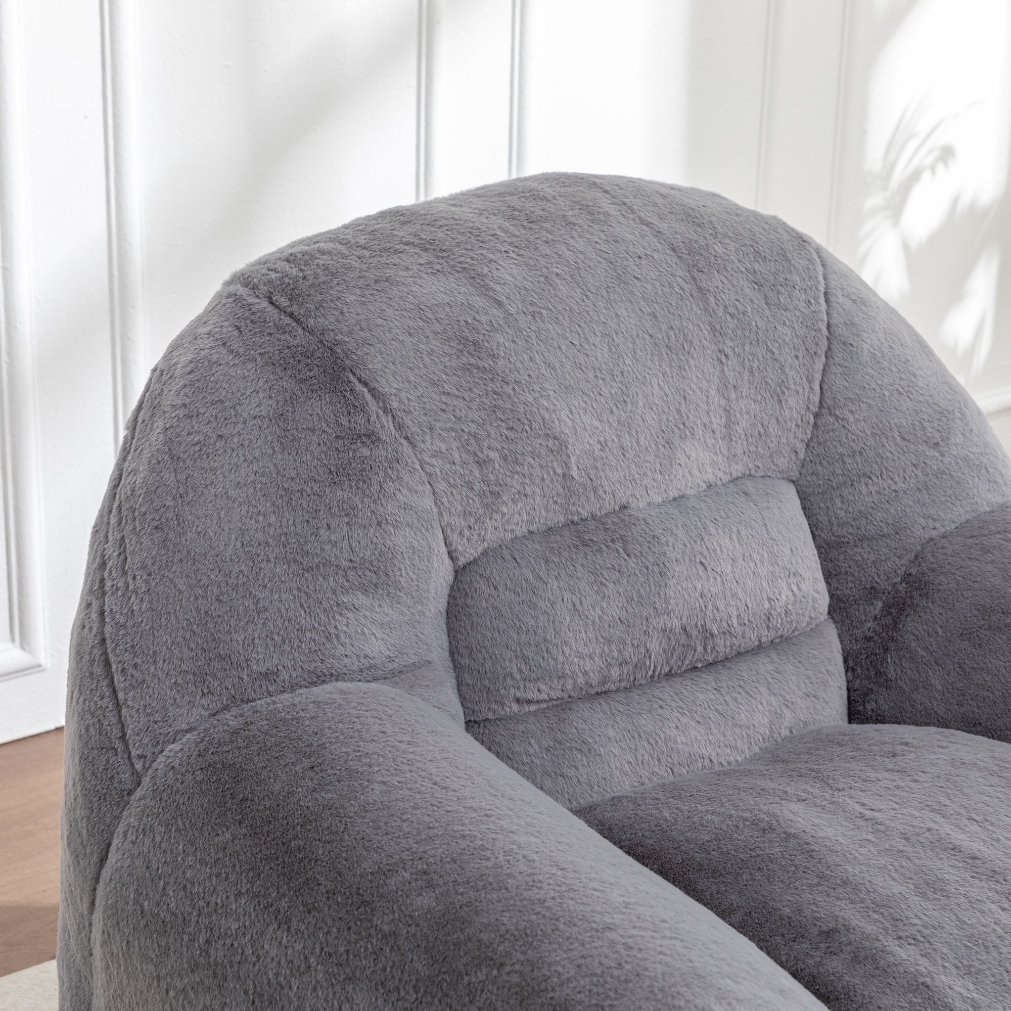 Bean Bag Chair, Comfy Bean Bag Sofa with Back Support, Faux Fur Bean Bag Chair for Adults and Kids, Stuffed Floor Sofa for Living Room, Bedroom, Apartment, Grey