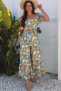 Amayah Allover Shirred Cut Out High Waist Jumpsuit