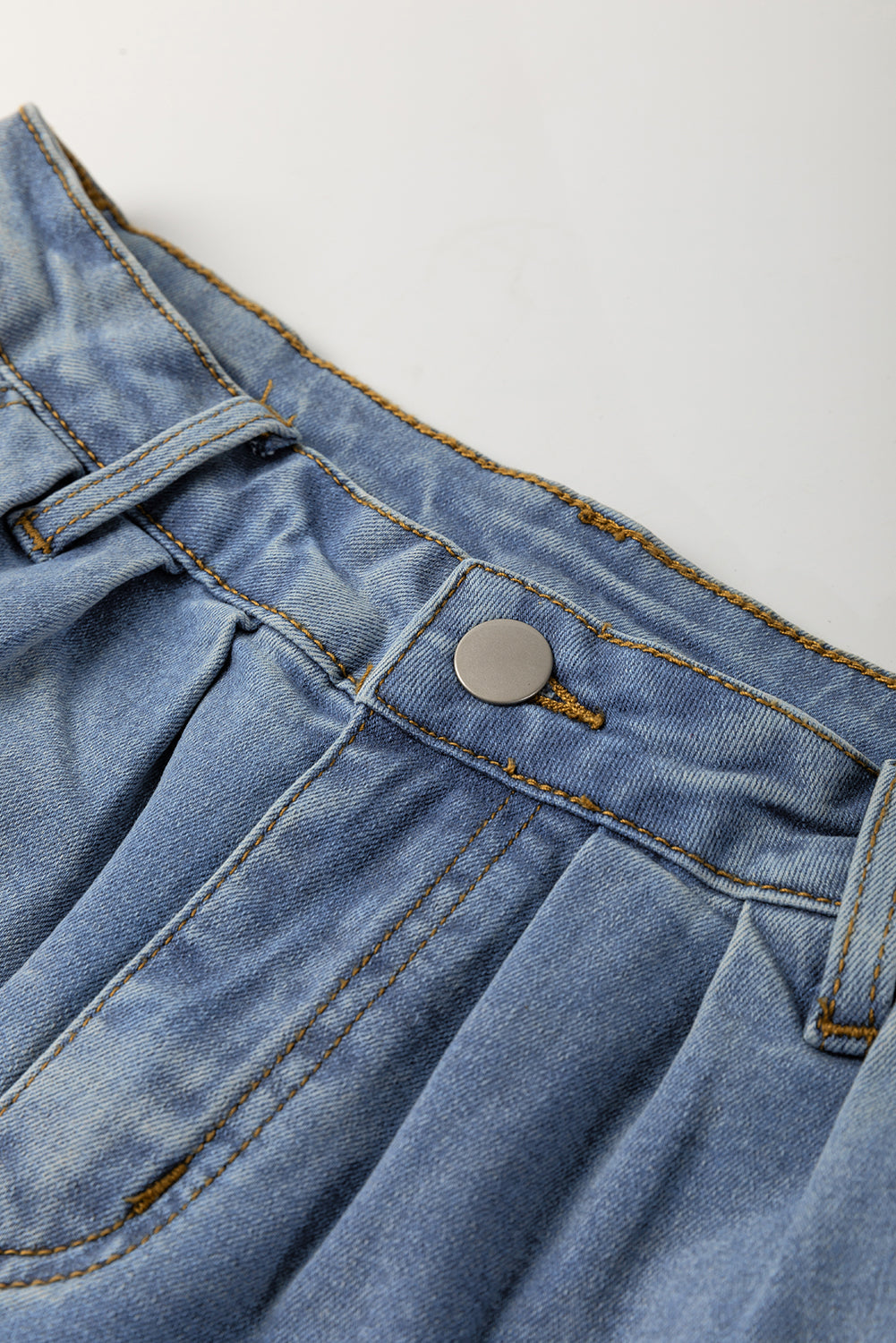 Scottie Blue Washed Pleated Detail Wide Leg Jeans