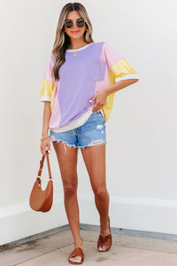 Zoe Patchwork Half Sleeve Oversized Top