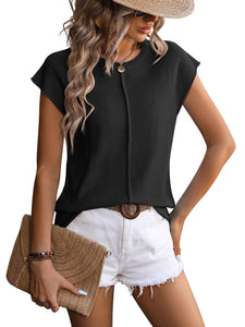 Crewneck Top, Knitted Chunky Needle Casual Sweater: Black / Acrylic 70% + 30% Nylon