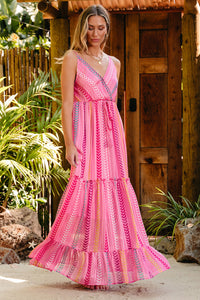 Clover Western Tassel Tie V Neck Wrap Maxi Dress
